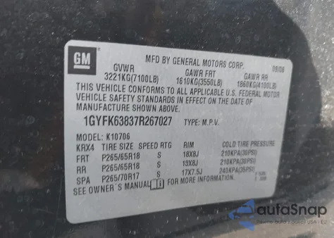 2007 Cadillac Escalade Standard from USA, damaged, VIN 1GYFK63837R267027